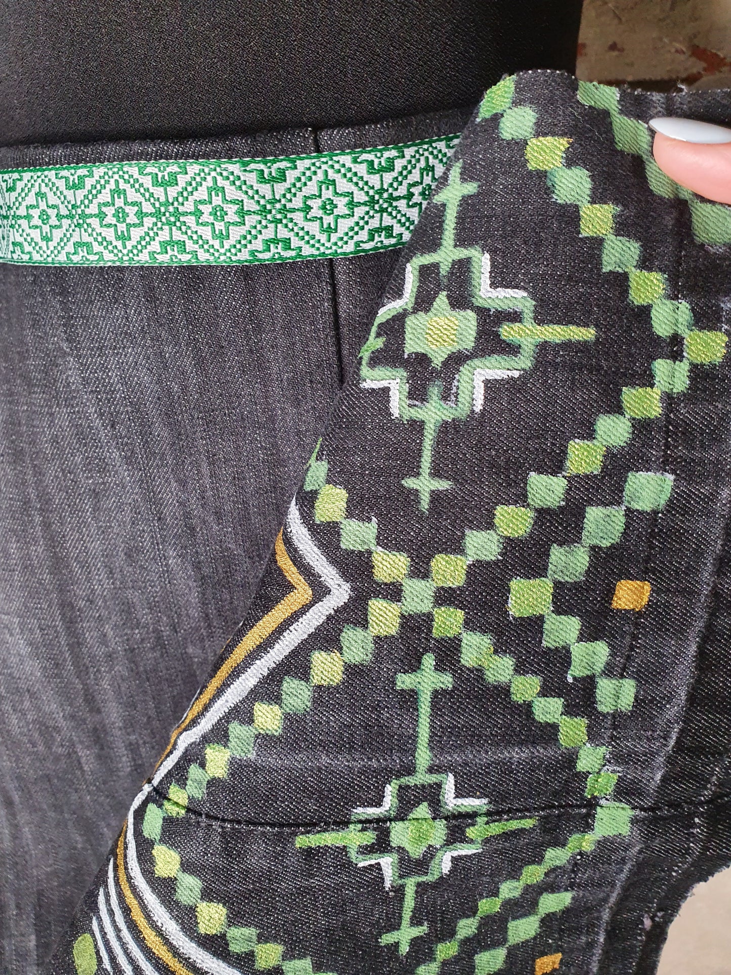 Fota/Catrinta unicat din denim, pictata