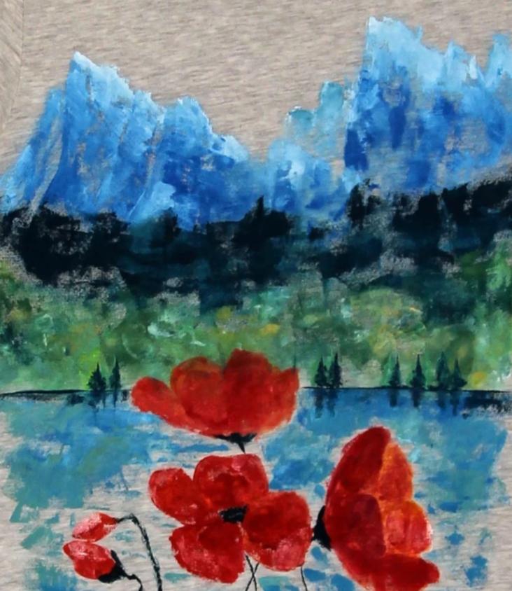 Mountains paint, Poppies paint, Mountains view paint, Tricou Pictat, Cadou unicat, Cadou pictat, Pictura pe haine, tricouri personalizate piticool, tricouri pictate manual, tricouri pictate manual casual, tricouri pictate manual pret, pictura tricouri, tricouri pictate pentru copii, cadou sf valentin, valentine's day