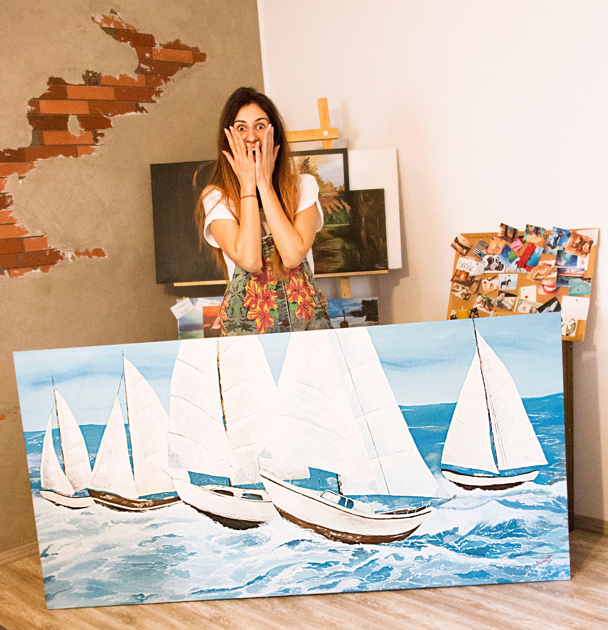 acrylic on canvas, pictura barci, vapoare, barca cu panze, sailing boats painting, sea painting, fishing painting, seagulls painting